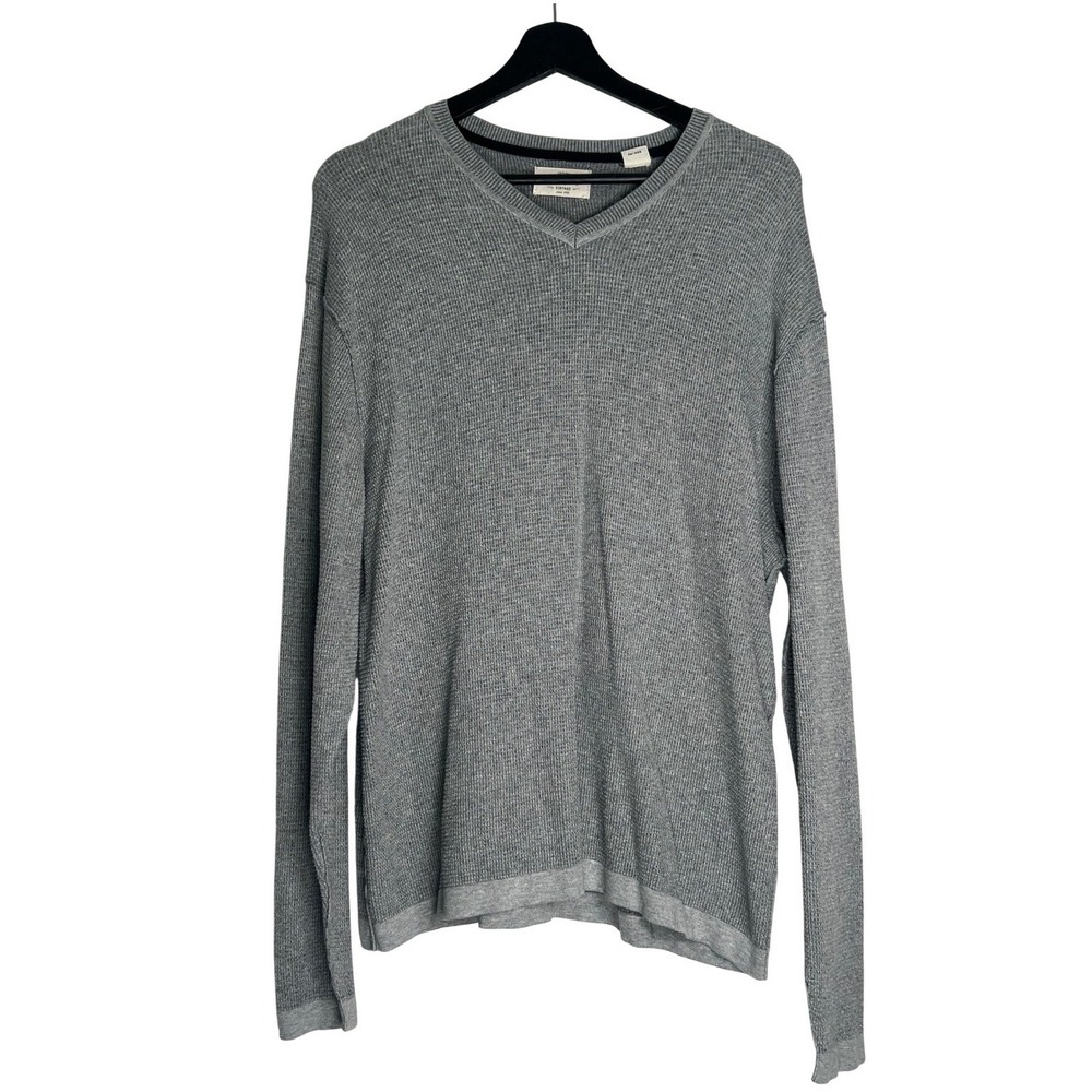 Weatherproof Vintage Mens Gray Waffle Knit V-Neck‎ Cotton Thermal Sweater Large